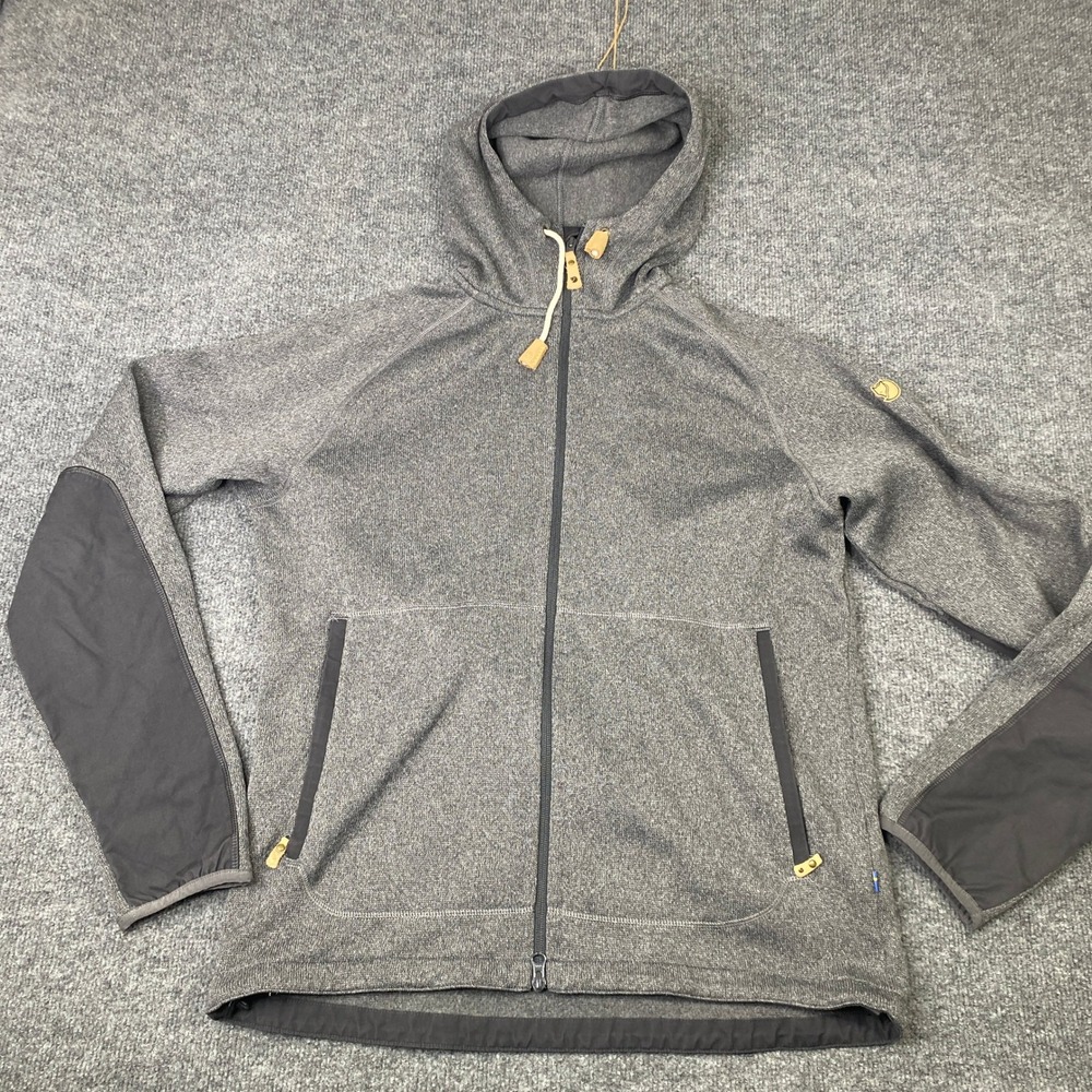 Fjallraven Ovik Fleece Hoodie Mens Large Grey Full Zip Hooded Jacket